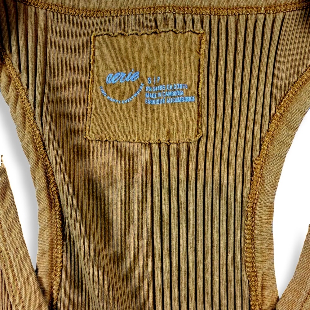 Aerie Ribbed Racerback Tank Top Mustard Yellow Ochre Small S 37F5G4Q - Picture 4 of 7